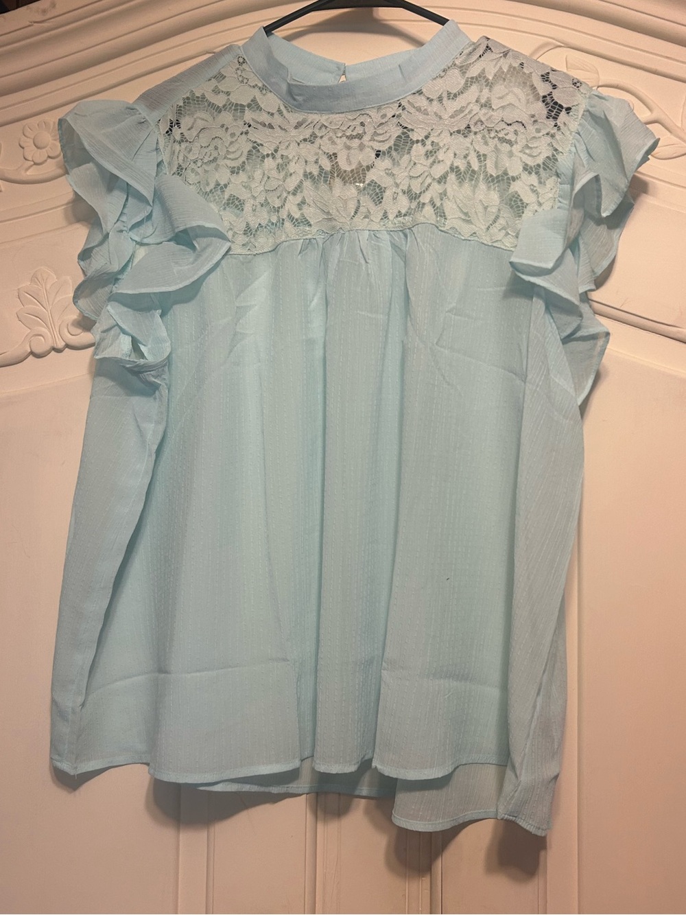 NWT Sky Light Blue Lace Ruffle Sleeve Blouse